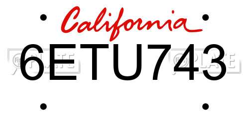 6ETU743 California License Plate