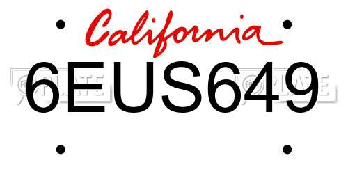 6EUS649 California License Plate
