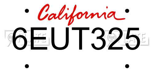 6EUT325 California License Plate