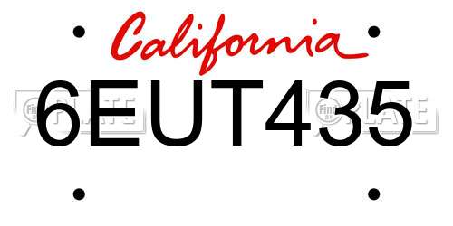 6EUT435 California License Plate