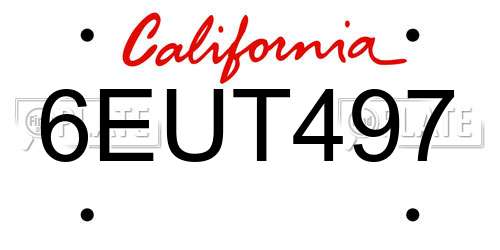 6EUT497 California License Plate