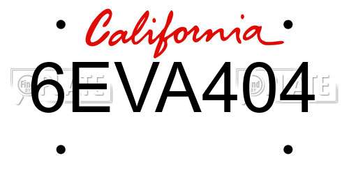 6EVA404 California License Plate