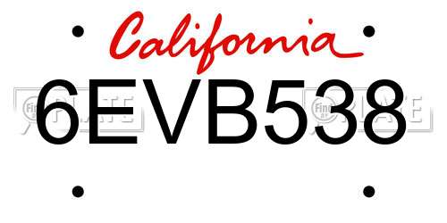 6EVB538 California License Plate