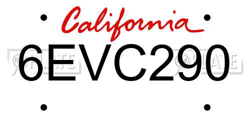 6EVC290 California License Plate