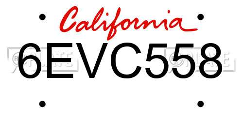 6EVC558 California License Plate