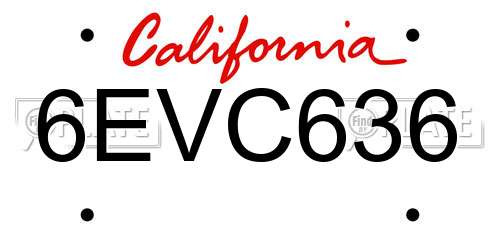 6EVC636 California License Plate