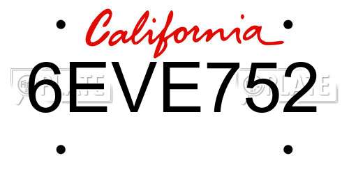 6EVE752 California License Plate