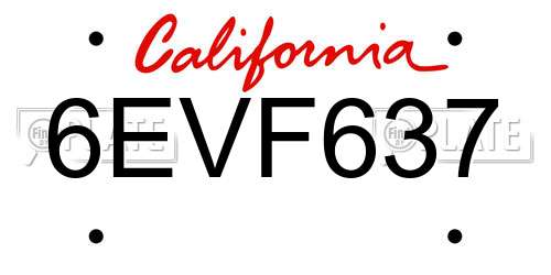 6EVF637 California License Plate