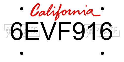 6EVF916 California License Plate