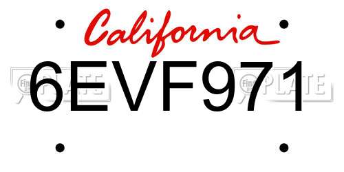 6EVF971 California License Plate