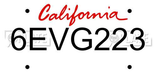6EVG223 California License Plate
