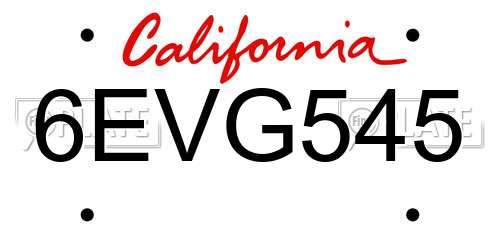 6EVG545 California License Plate