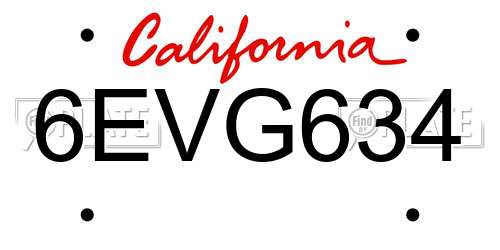 6EVG634 California License Plate