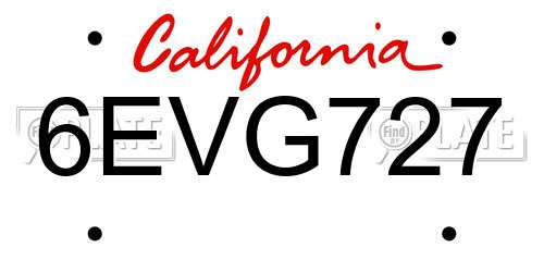 6EVG727 California License Plate