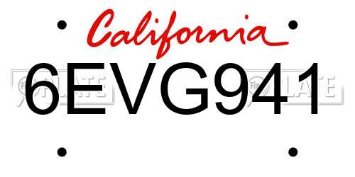 6EVG941 California License Plate