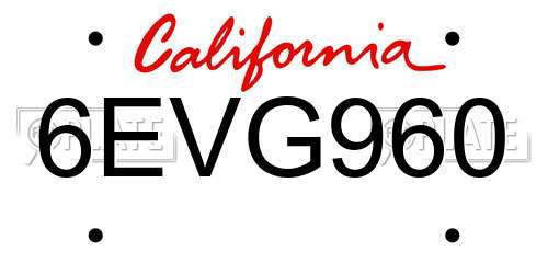 6EVG960 California License Plate
