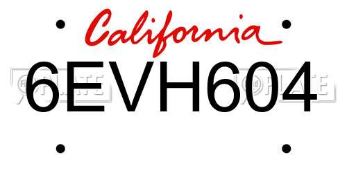 6EVH604 California License Plate