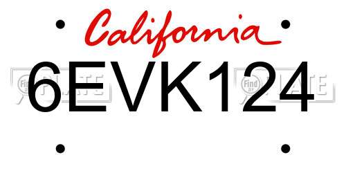 6EVK124 California License Plate