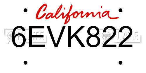 6EVK822 California License Plate
