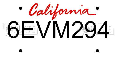 6EVM294 California License Plate
