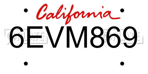 6EVM869 California License Plate