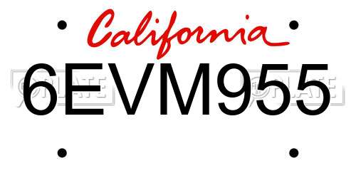 6EVM955 California License Plate