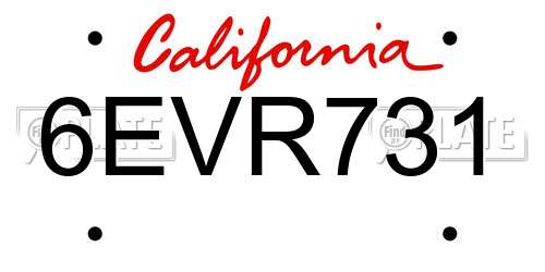 6EVR731 California License Plate