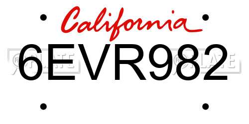 6EVR982 California License Plate