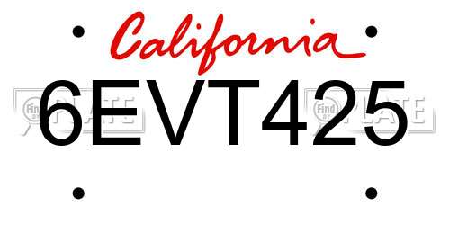 6EVT425 California License Plate