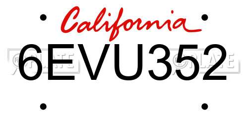 6EVU352 California License Plate
