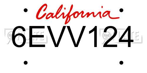 6EVV124 California License Plate