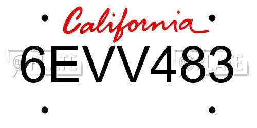 6EVV483 California License Plate