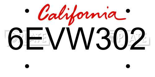 6EVW302 California License Plate