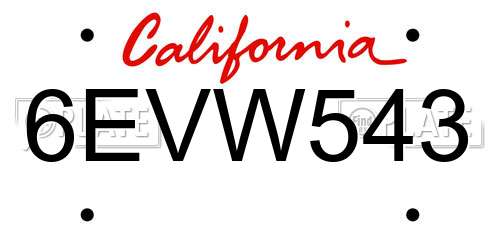 6EVW543 California License Plate