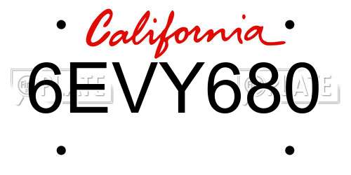 6EVY680 California License Plate