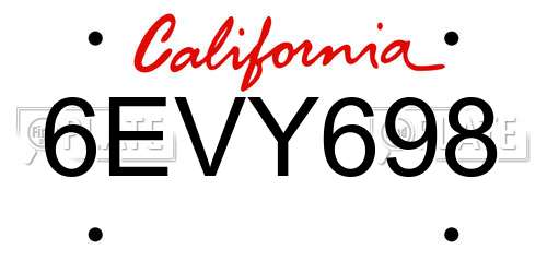 6EVY698 California License Plate