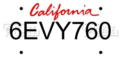 6EVY760 California License Plate