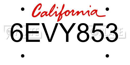 6EVY853 California License Plate