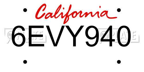 6EVY940 California License Plate