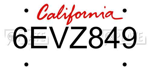 6EVZ849 California License Plate