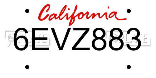 6EVZ883 California License Plate