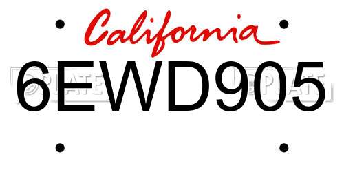 6EWD905 California License Plate