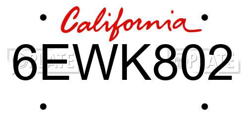 6EWK802 California License Plate