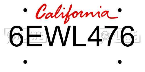 6EWL476 California License Plate