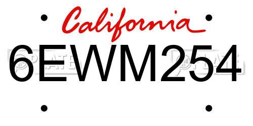 6EWM254 California License Plate