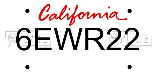 6EWR22 California License Plate