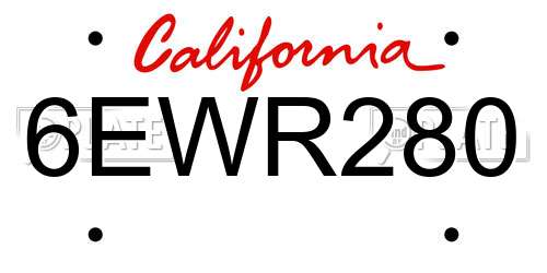 6EWR280 California License Plate