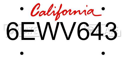 6EWV643 California License Plate