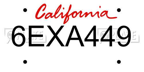 6EXA449 California License Plate