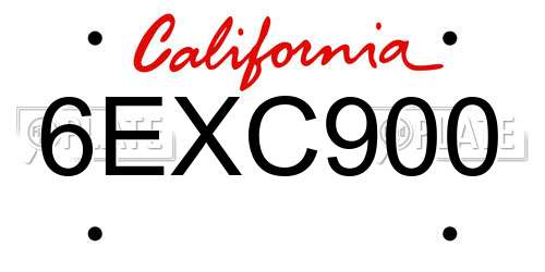 6EXC900 California License Plate